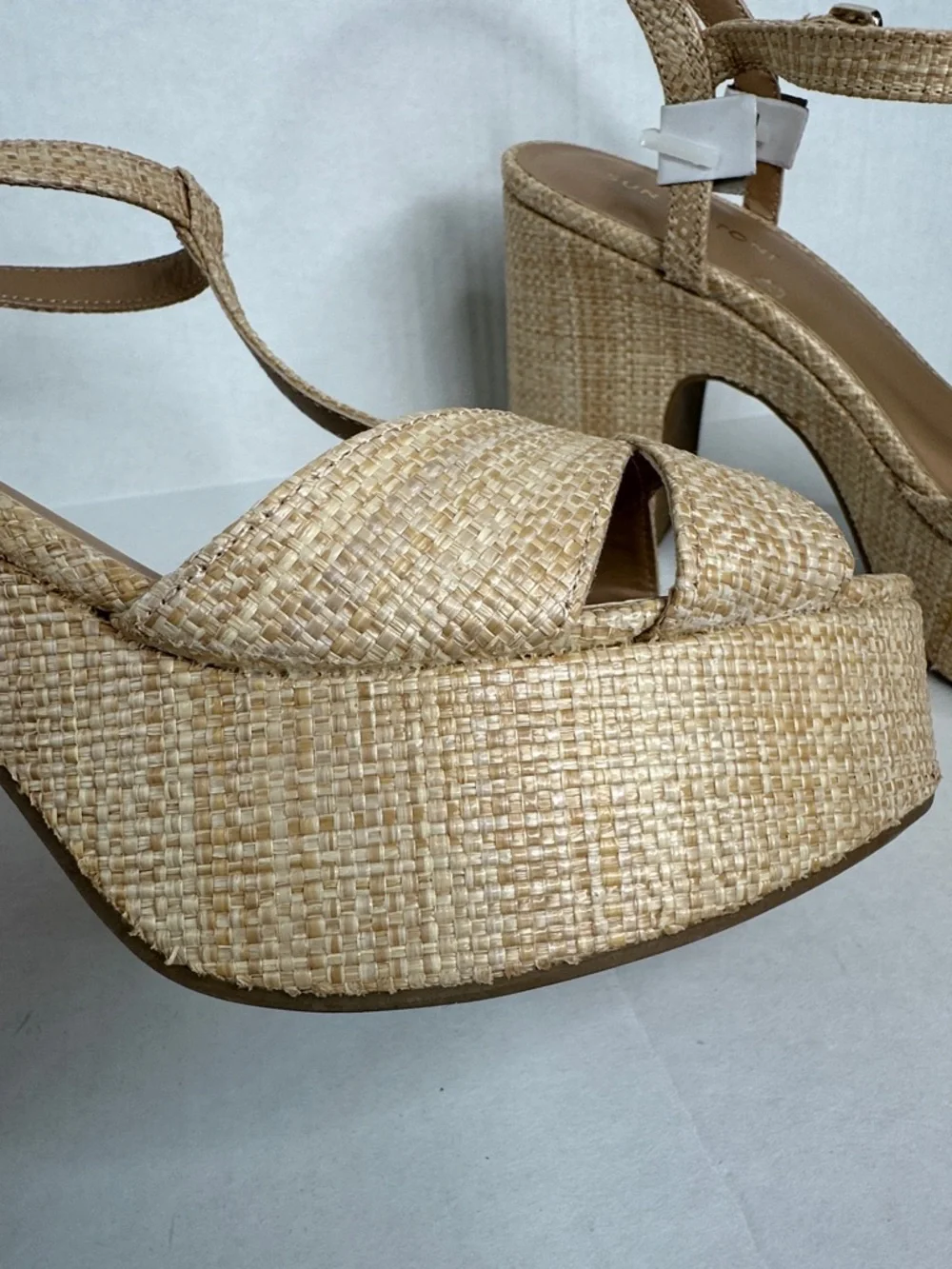 Braided T-Strap Platform‎ Sandals in Tan